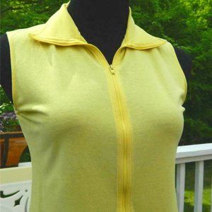 Zanone Yellow Cotton Ultra-Fine Knit Full Front Zip Sleeveless Top, Med Petite